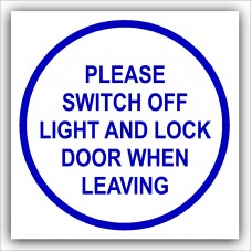 1 x Please Switch Off Light and Lock Door When Leaving-87mm,Blue on White-Health and Safety Security Door Warning Sticker Sign-87mm,Blue on White-Health and Safety Security Door Warning Sticker Sign